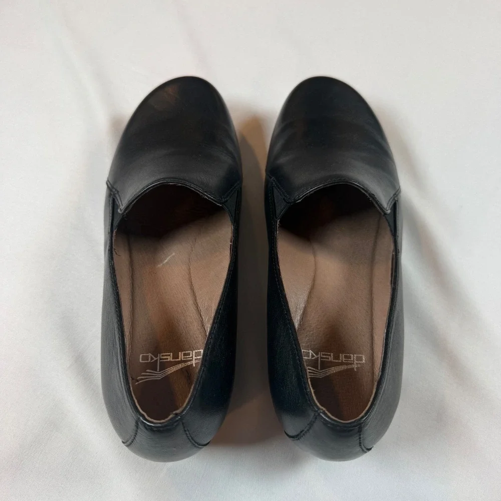 Dansko Fawna Farah Black Leather Slip On Loafers Wedge Shoes Womens 37 US 6.5-7